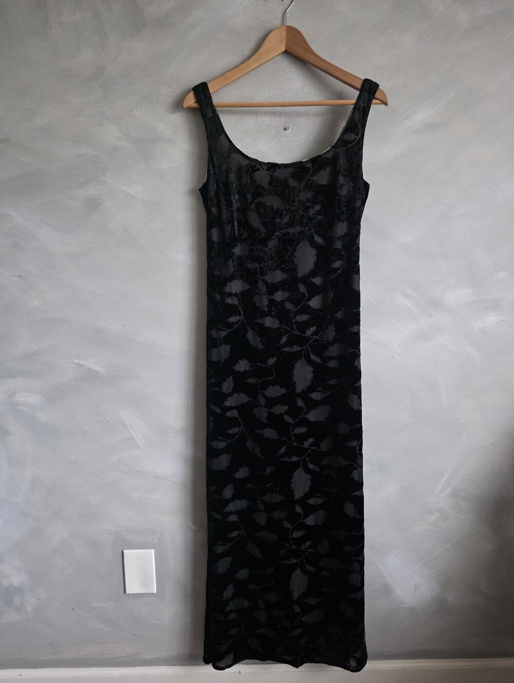VTG 90s Y2K Black Devoré Velvet Burn Out Velvet Whimsigoth Maxi Dress Sz 11/12